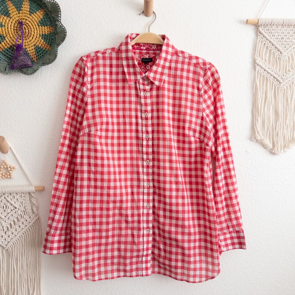 Talbots Pink and White Gingham Casual Button Down Shirt Size Medium